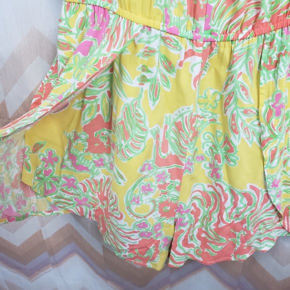 Yellow green sleeveless tied front romper - Picture 4 of 5